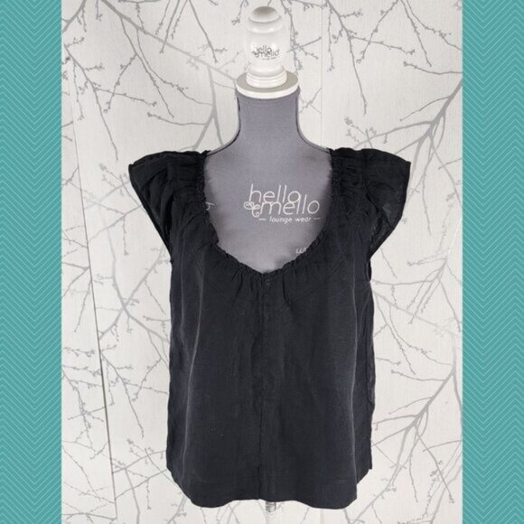 Pineapple Designs Tops - Pineapple Designs Black 100% Linen Cap Sleeve Peasant Top